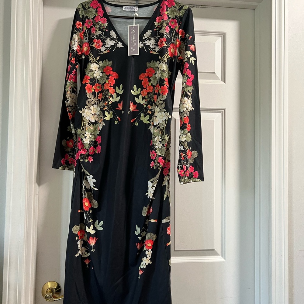 Bluebelle Elegant Black Dress with Floral Accents